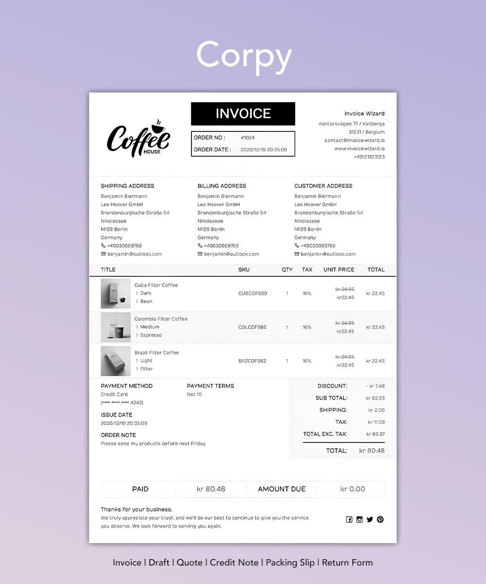Corpy - PDF Document Template for Shopify
