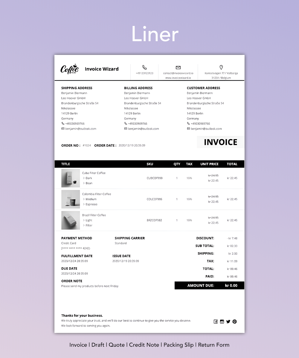 Liner - PDF Document Template for Shopify