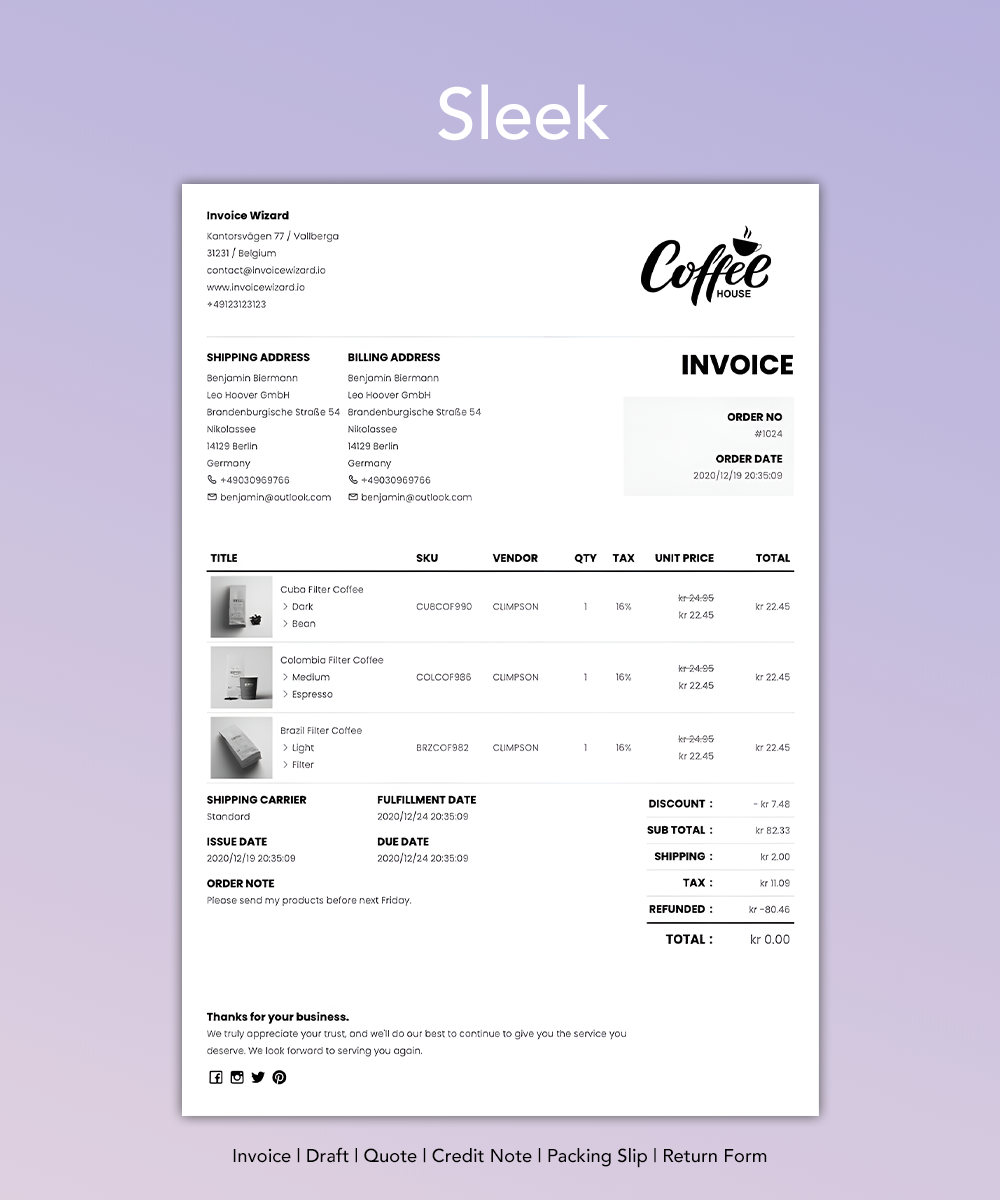 Sleek - PDF Document Template for Shopify