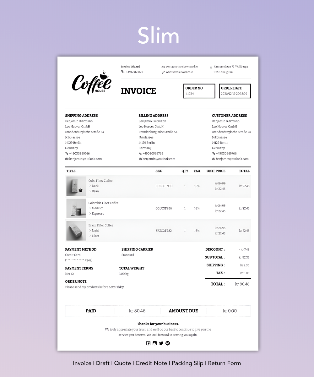 Slim - PDF Document Template for Shopify